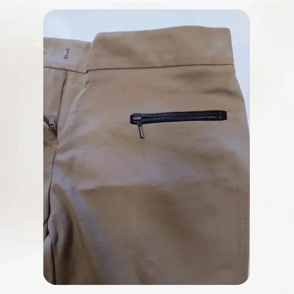 Club  Monaco Emily Khaki/Tan Leather Trim Pockets Skinny Pants Size 2 - Picture 9 of 11